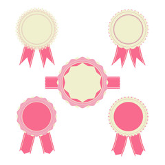 Retro pink color set of ribbon,banner, badges and design element