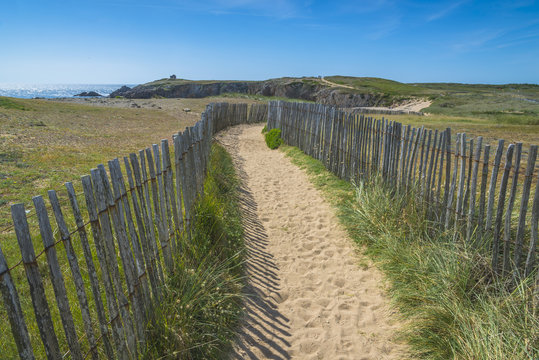 chemin en bord de mer/la C&ocirc;te Sauvage en Bretagne