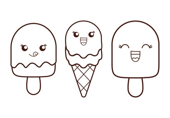 Ice cream desset. Happy cartoon face. vector graphic