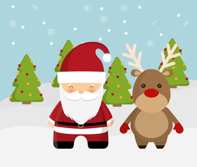 Santa and deer cartoon icon. Merry Christmas design. vector grap