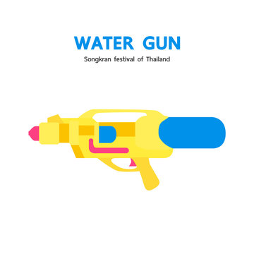 Colorful Water gun, toy of songkran festival in thailand, Flat design vector.