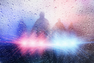 Police crime scene, rain background with police lights - 113821907