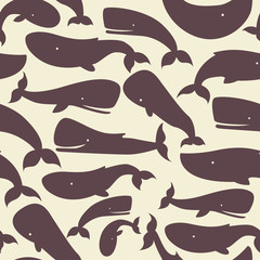 Vector Seamless Pattern with Whale Silhouette