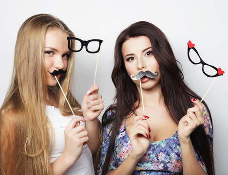 two stylish hipster girls best friends ready for party