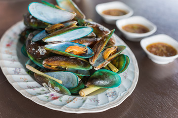 Steamed mussels with basil and lemongrass.