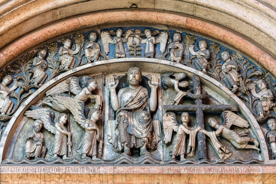 Parma's Baptistery Portal of the Redeemer in Parma, Italy