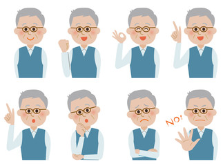 年配男性　表情　アイコン　セット　