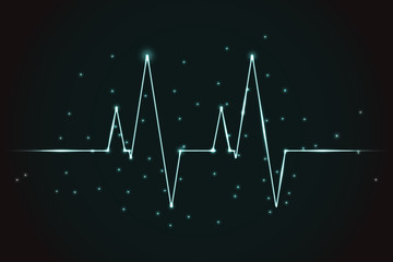 Plasma style EKG graph. Shiny Electro Cardio Gram with sparkles as neon lines. Shiny lines in form of EKG graph. 