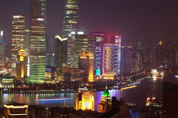 Fototapeta na wymiar Aerial photography at Shanghai bund Skyline of night scene