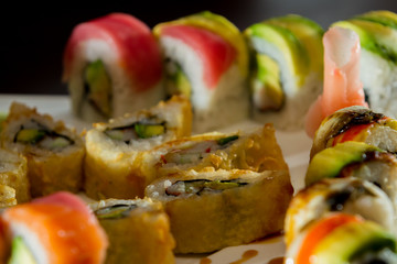 freshly prepared sushi dish