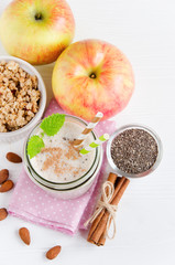Milk smoothies in jar, top view