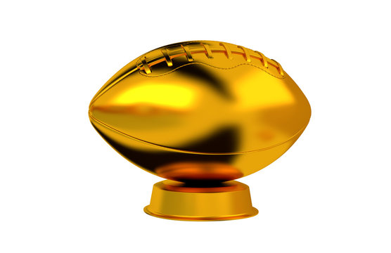 American Football trophy in Gold with a white background
