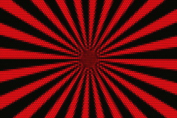 Red and black rays form the middle with hexagonal pattern