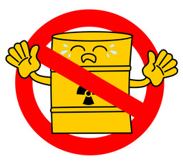 no road sign with cute sad cartoon toxic waste barrel concept vector illustration
