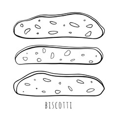 Biscotti line art. Hand drawn almond biscuits