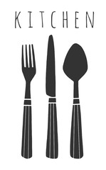 Doodle cutlery on the white background 