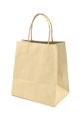 Brown paper shopping bag isolated on white background.