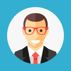 Vector businessman profile icon, man avatar picture in white circle. Flat design graphic concept. Vector icon