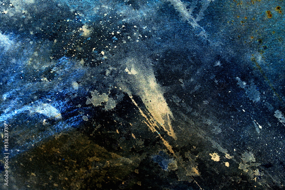 Poster abstract painting with blurry and stained structure. Color effect and Computer collage. winter freeze effect.