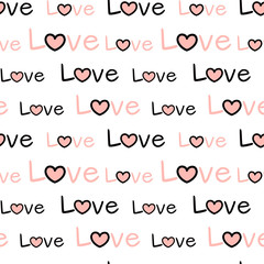 cute black white pink seamless vector pattern background illustration with words love
