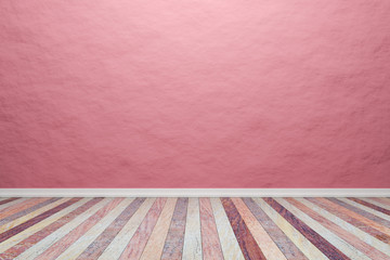 Empty interior pink room with wooden floor, For present your pro