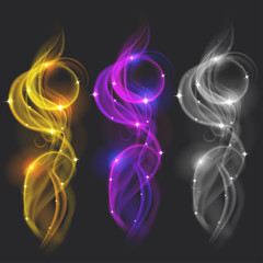 Set of translucent colored smokes with sparkles. Transparency only in vector file