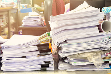Fototapeta premium Close up of business documents stack on desk , report papers stack