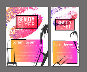 Makeup artist business card
Makeup artist business card. Vector template with watercolor lips, lipstick and brush for beauty salon.
