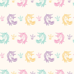 Seamless Pattern with Unicorns, Fantasy, Fairytale