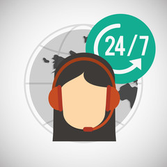 Call center design. Global communication. Flat illustration,