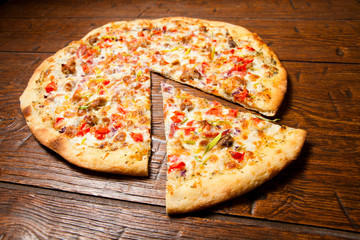 Ranch pizza on wooden table