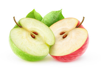 Two isolated apple halves