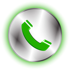 Futuristic phone handset icon on circle metallic base