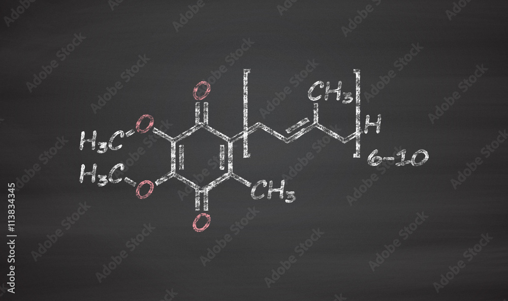 Poster Coenzyme Q10 (ubiquinone, ubidecarenone, CoQ10) molecule.