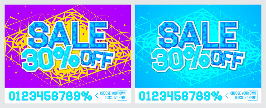 30% off. Sale banner on colorful background. Sale poster. Geometric design. Super Sale and special offer. Vector illustration.