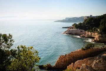 Rocky coast in in Cap Salou, Catalonia, Spain.