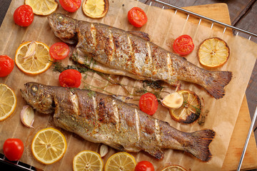 Whole baked fish on the grill