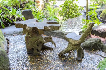 bench in garden setting, Summer scene
