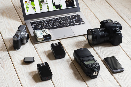 Photographer Wedding Equipment Camera Start Up Work Hobby Lifestyle Concept