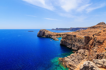 Fototapeta na wymiar view of the sea and the beautiful lagoon on top of Mediterranean Sea Rhodes