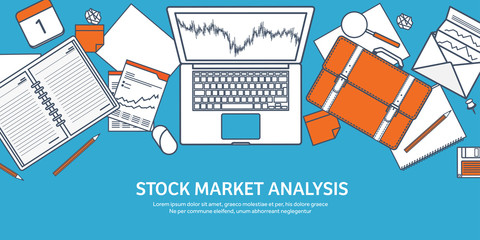 Vector illustration. Flat background. Market trade. Trading platform ,account. Moneymaking,business. Analysis. Investing.Line art.Lined.