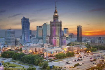 Crédence de cuisine en verre imprimé Lieux européens Warsaw. Image of Warsaw, Poland during twilight blue hour.