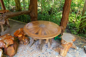 bench in garden setting, Summer scene
