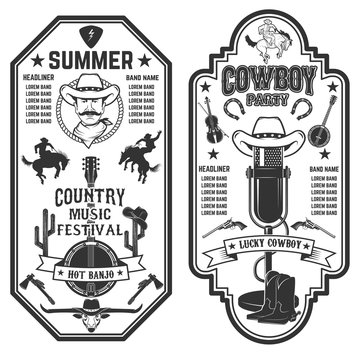 Folk rock party. Summer country music festival flyer template.