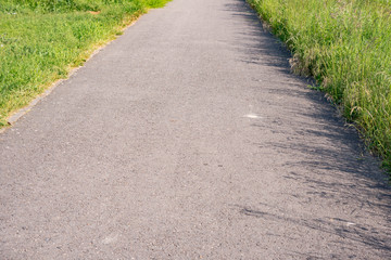 country road and field of green grass