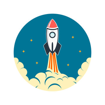 Rocket launch illustration. Startup emblem template.