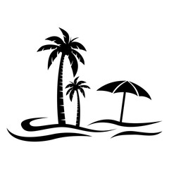 Beach landscape with an umbrella and waves