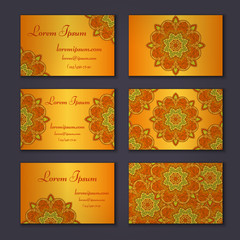 visiting and business card set with mandala. Abstract oriental design layout. Front back page.