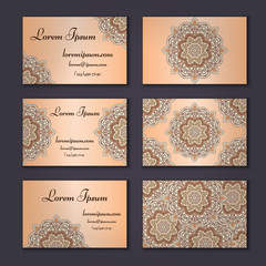 visiting and business card set with mandala. Abstract oriental design layout. Front back page.