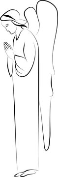 angel standing with his hands joined in prayer and adoration. Abstract simple artistic drawing 